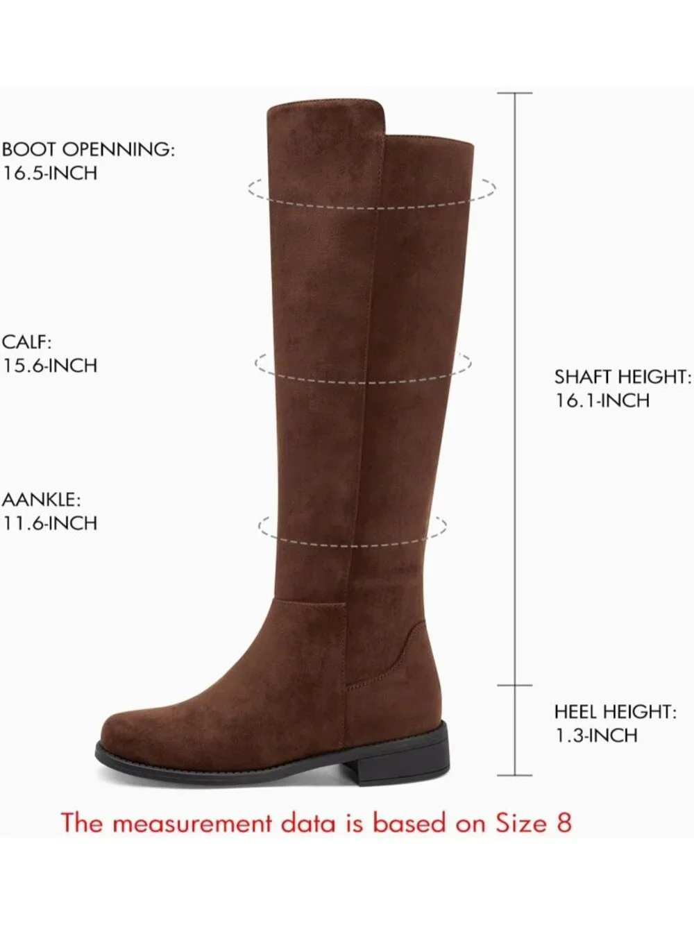Women Chocolate Suede Chunky Block Low Heel Round Toe Side Zipper Knee High Boot